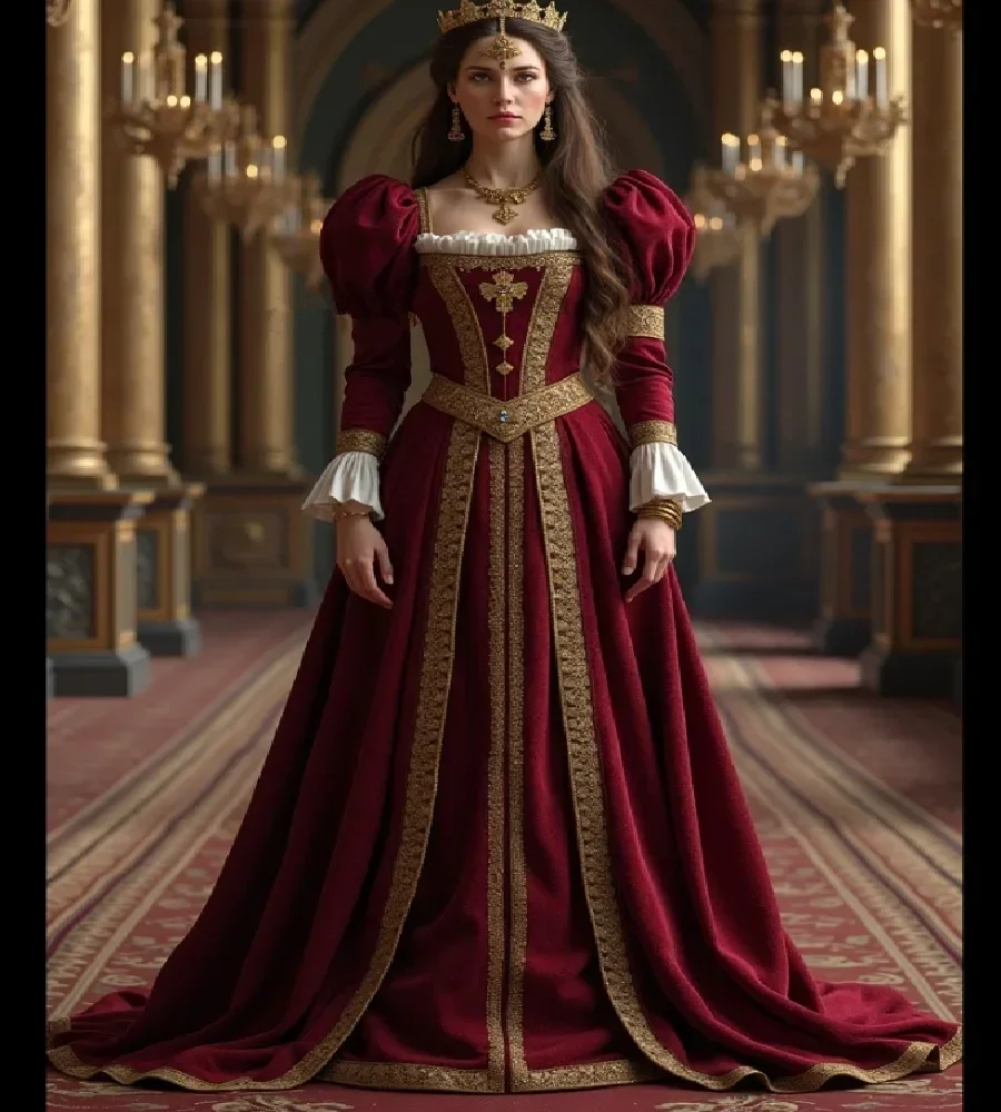 

Элегантное красное бальное платье эпохи Возрождения Тюдора в стиле 16-го века, бархатное платье принцессы с золотой отделкой длиной до пола, костюм