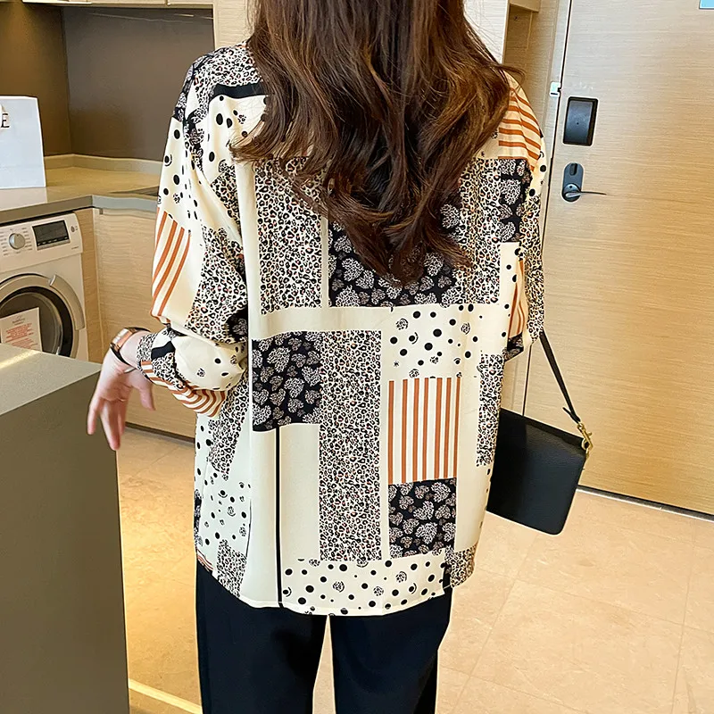 Koreanische Mode Neue Stil Dame Büro Casual Leopard Print Shirt Langarm Bluse Top für Frauen Kleidung