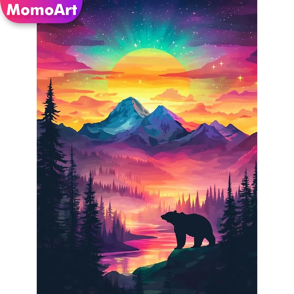 Momoart Diamant-Stickerei Berglandschaftsgemälde Sonnenuntergang DIY Diamant-Mosaik Bär Vollflächig Quadratisch Rund Heimdekoration