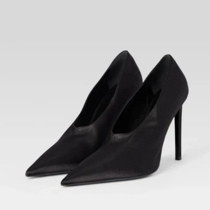 

Hollow Shoes for Womens Pointed Toes Thin High Heels Silk Shallow Tacones Female Pumps Solid Ladies Sewing Lines Chassure Femme