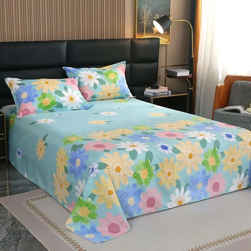 Printed Creative Flowers Bedspread Plus Size Bed Linen Set Skin Friendly Home Double Queen Size Bed Sheets and Pillowcases