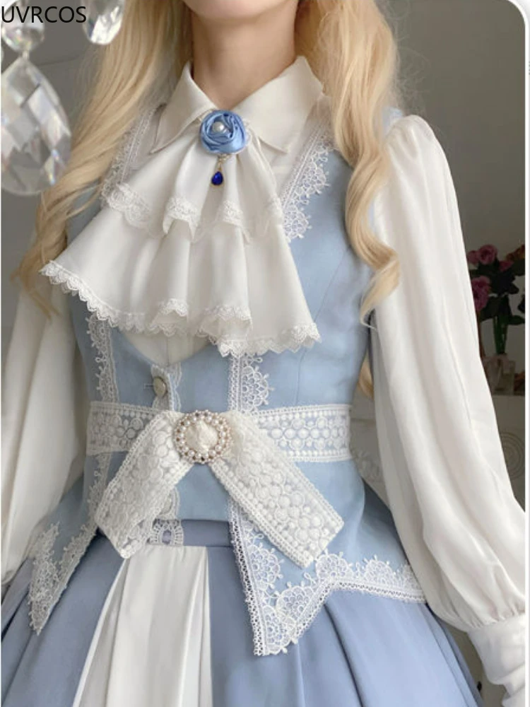 Victorian Gothic Lolita Blouses Women Japanese Style Y2k Chic Gigot Sleeve Tops Vintage Elegant Sweet Bow White Princess Shirts