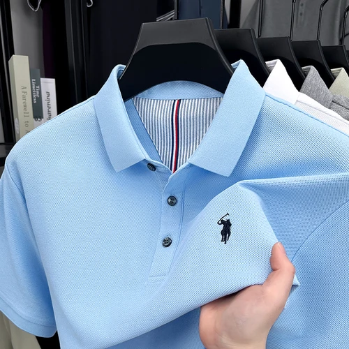 Polo de manga corta de algodón 100% puro para hombre, camiseta informal de negocios con bordado de pony de marca de alta gama a la moda de verano