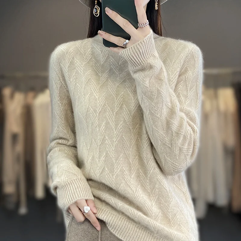 2023 New Autumn Winter women Cashmere thickened Half turtleneck Warm Loose cashmere sweater women