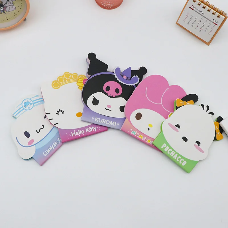 24 Cute and Creative Sanrio Melody Kuromi Cartoon Head Shaped Adhesive Notebook Student Color Page Alien Message Notebook