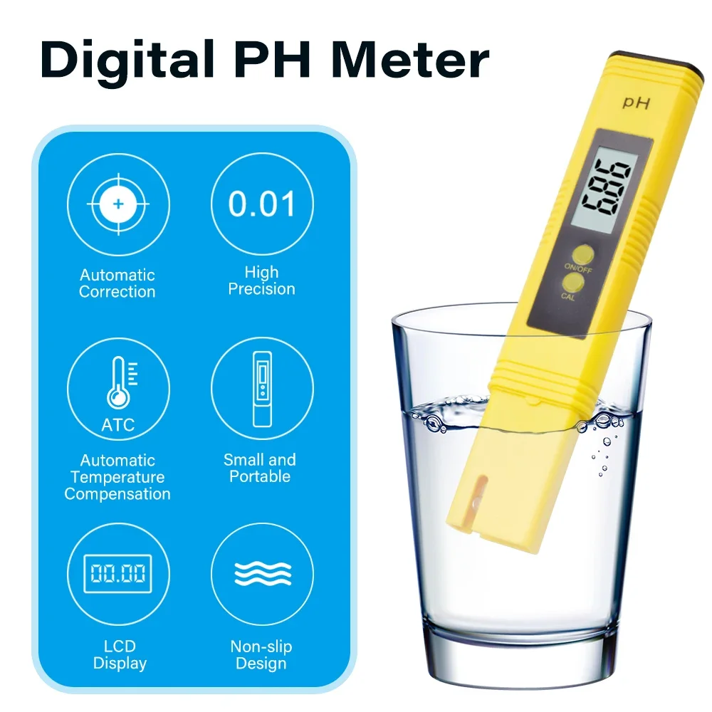 Digital PH Tester Meter Portable Pocket Pen Water PH 0.00-14.00 Test Automatic Calibration Measurement For Aquarium Hydroponic