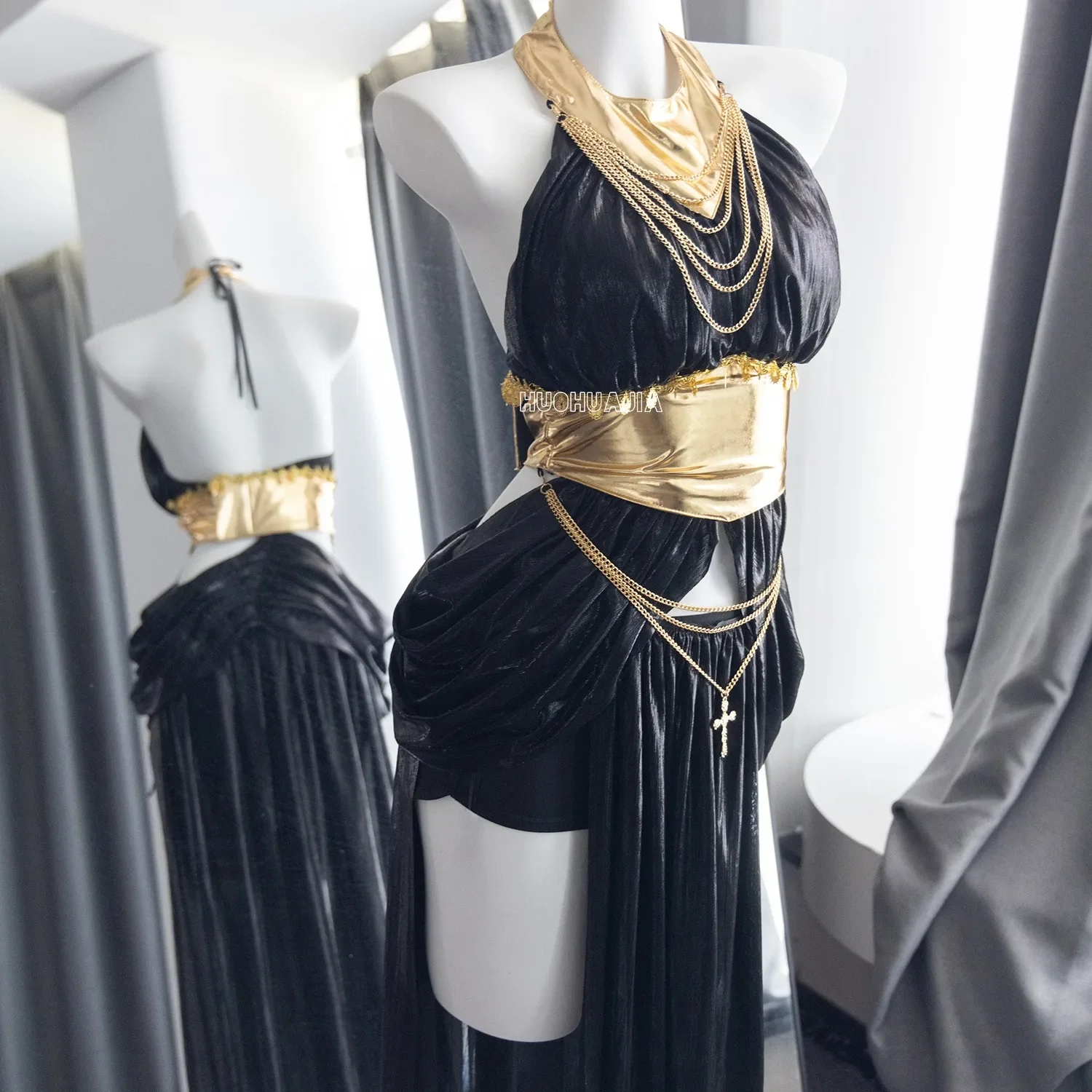 

Egyptian Goddess Sexy Uniform Cosplay Costume Nightdress with Chest Pad Halter Backless Lingerie Underwear for Girls Role Play