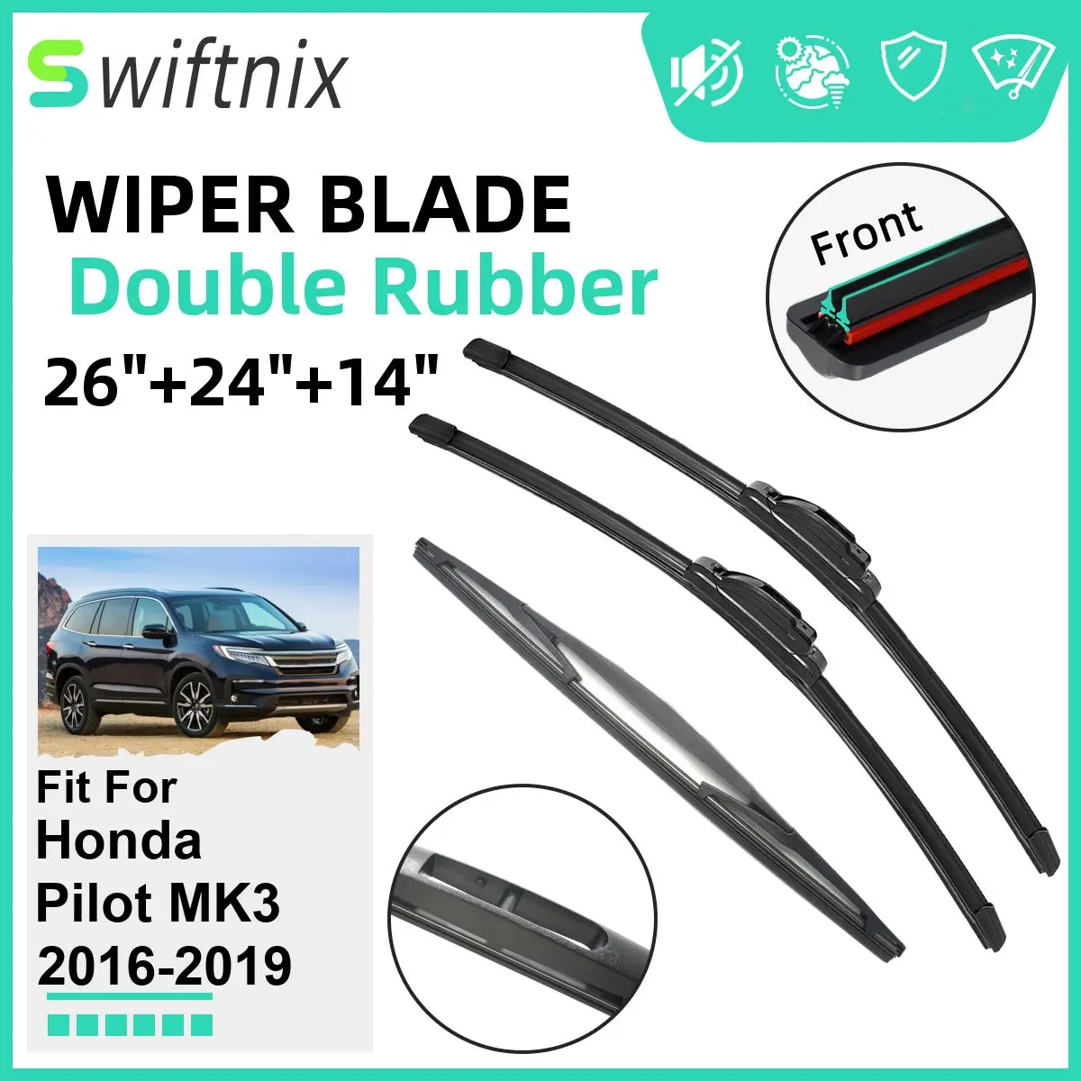 

Двойные резиновые автомобильные дворники для Honda Pilot MK3 2016-2019, передние стеклоочистители, резиновые автомобильные аксессуары 2016 2017 2018 2019