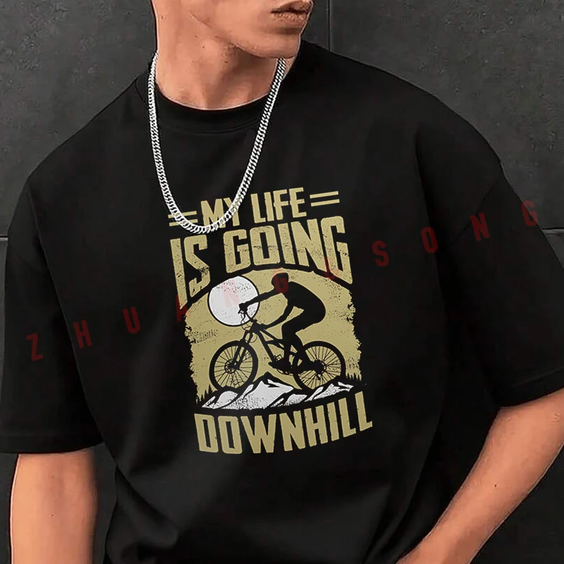 

My Life Is Going Downhill Men's Fashion T-shirt Casual Trendy Tshirts For Summer Comfortable Short Sleeve Tops