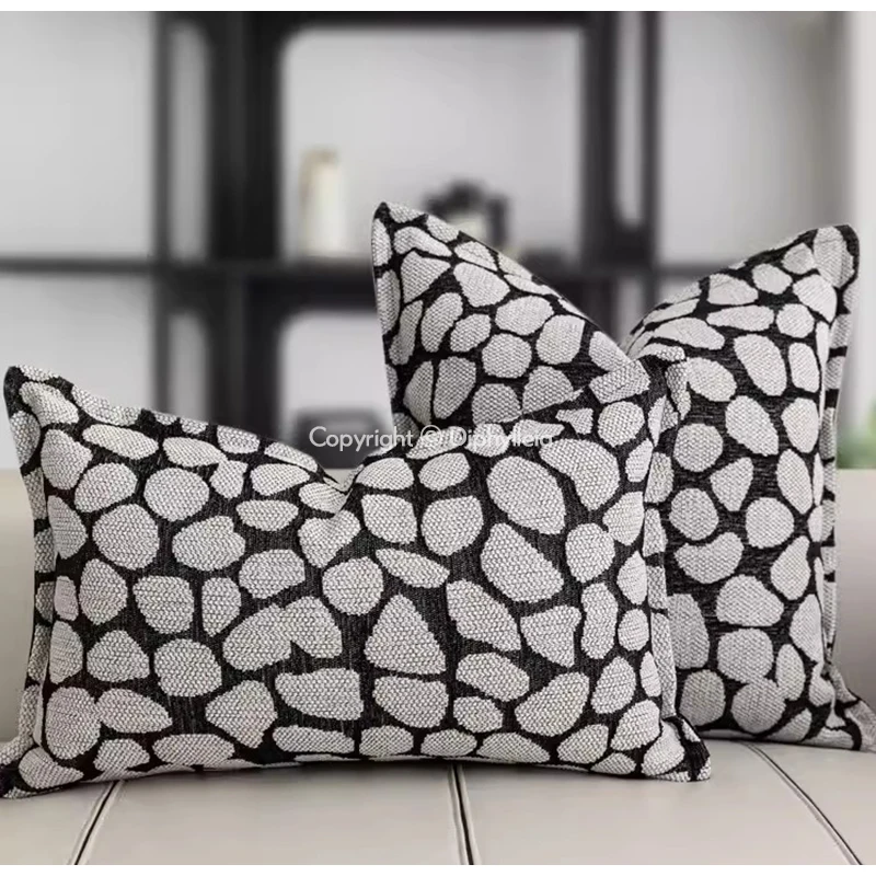 Diphylleia Black White Polka Dots Throw Pillow Cover Boho Design Brush Strokes Decorative Accent Cushion Case For Sofa Couch Bed