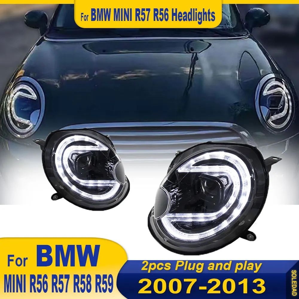 

2pcs Car Styling Head Lamp for MINI R56 Headlights 2007-2013 R59 LED Headlight F58 F57 Cooper DRL LED Projector Beam Accessories