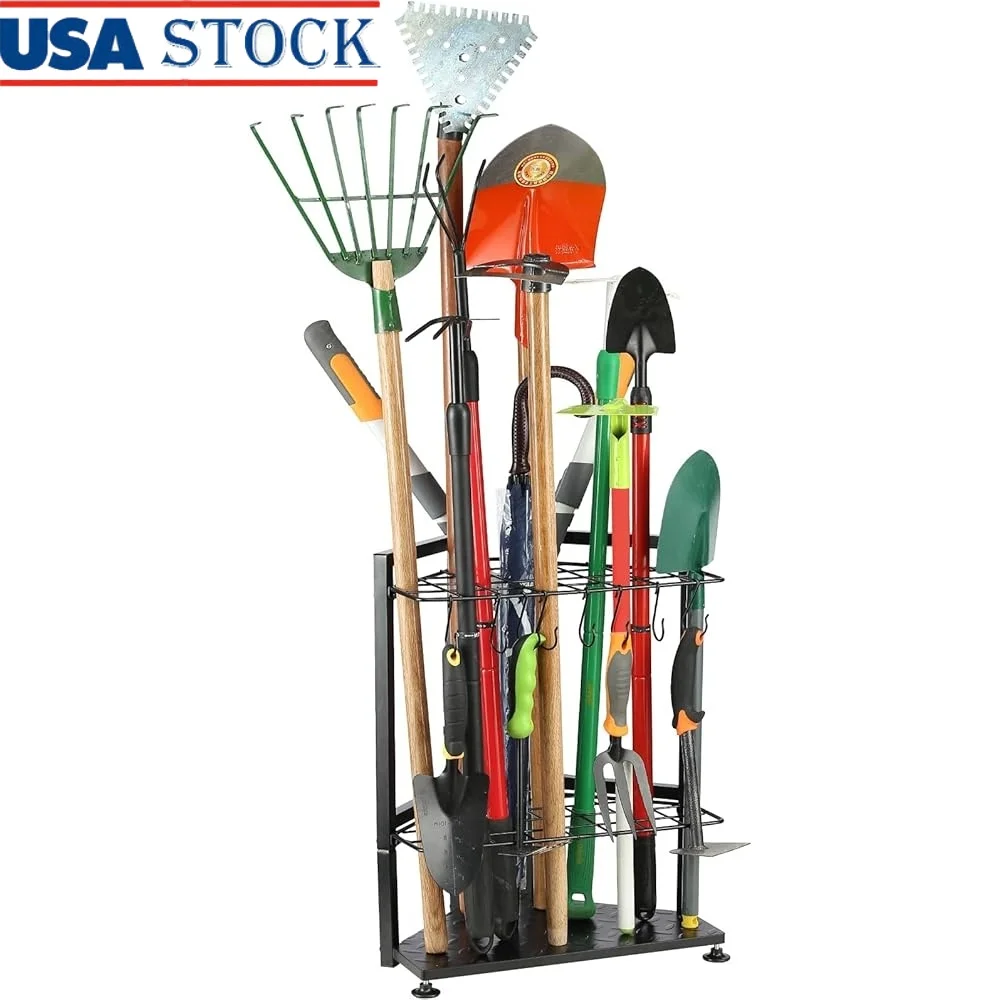 

Heavy Duty Garden Tool Organizer Free Standing Rack Garage Corner with 31 Tool Holders Durable Metal Waterproof