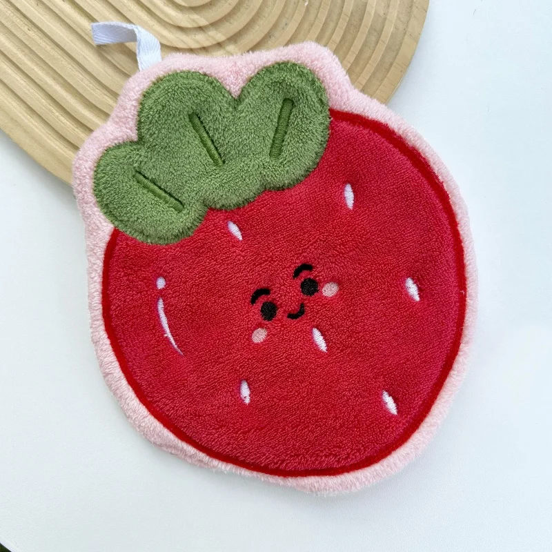 Lindo Toalla de Cocina Colgante con Diseño de Frutas, Absorbente, de Felpa de Coral, Pequeña Toalla de Regalo para Accesorios de Cocina