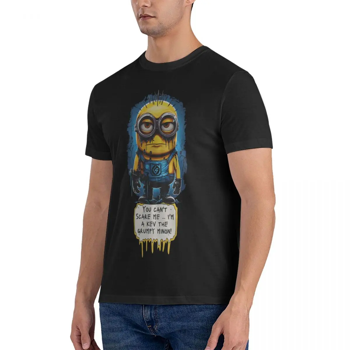 Kev The Grumpy Minion Men's T Shirts Despicable Me Amazing Tee Shirt Short Sleeve Crew Neck T-Shirt Cotton Printed Clothes