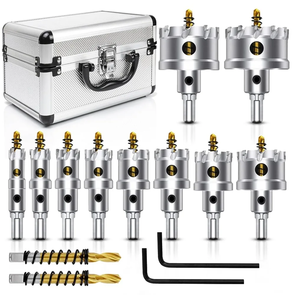 12-Piece Tungsten Carbide Tipped Hole Saw Kit for Metal, 5/8 to 2-1/8 Inch Sizes with Titanium-Coated Pilot