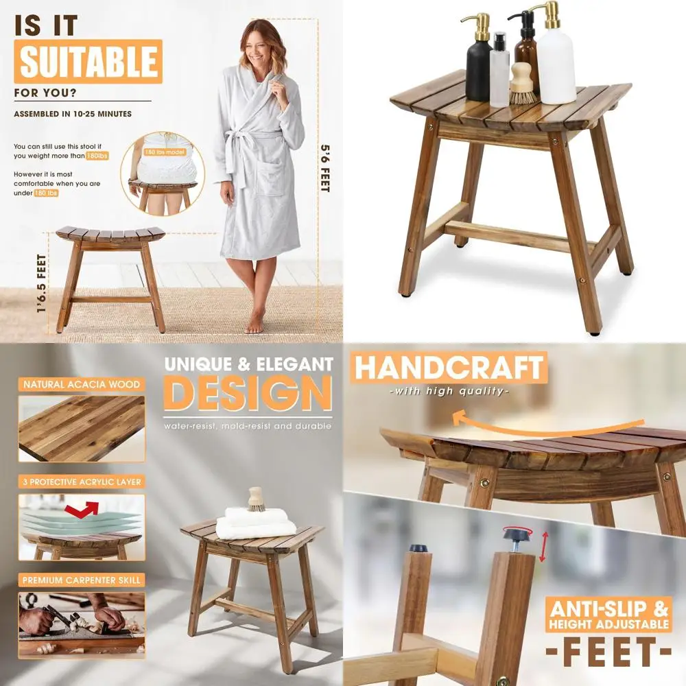 

Скамья для душа из дерева акации, высота 18, складное сиденье для бритья, спа и ванны, водонепроницаемое сиденье для взрослых и пожилых людей