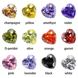 Customized single hole Heart Shape Cubic Zirconia Perforated bead Beads For Jewelry Golden garnet white