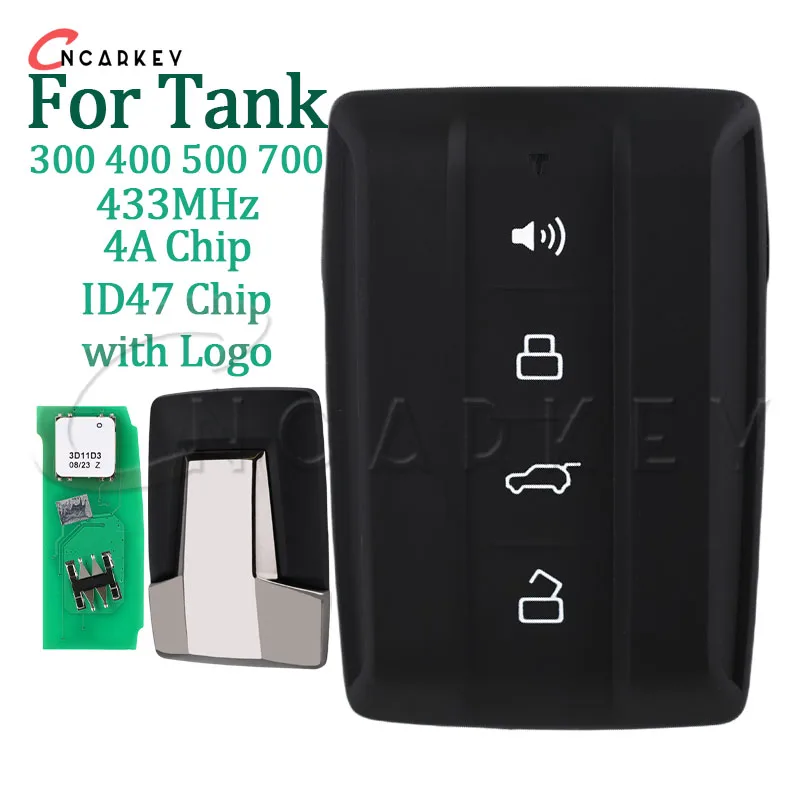 

Car Remote Smart Key Fob ID47/4A Chip 433MHz for Great Wall GWM TANK 300 400 500 700 2021 2022 2023 2024 Intelligent 4 Buttons
