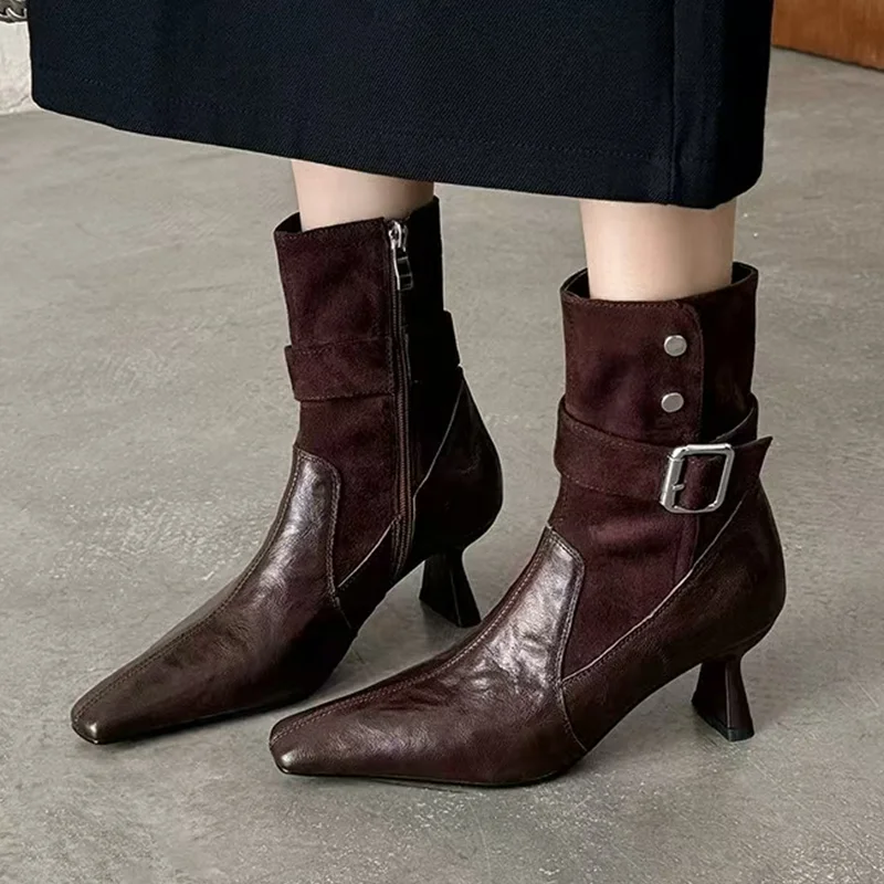 

High Heels Women's Ankle Boots Elegant Heeled Leather Shoes 2025 Designer Luxury Pumps Woman Boots New Winter Trend Ladies Boots