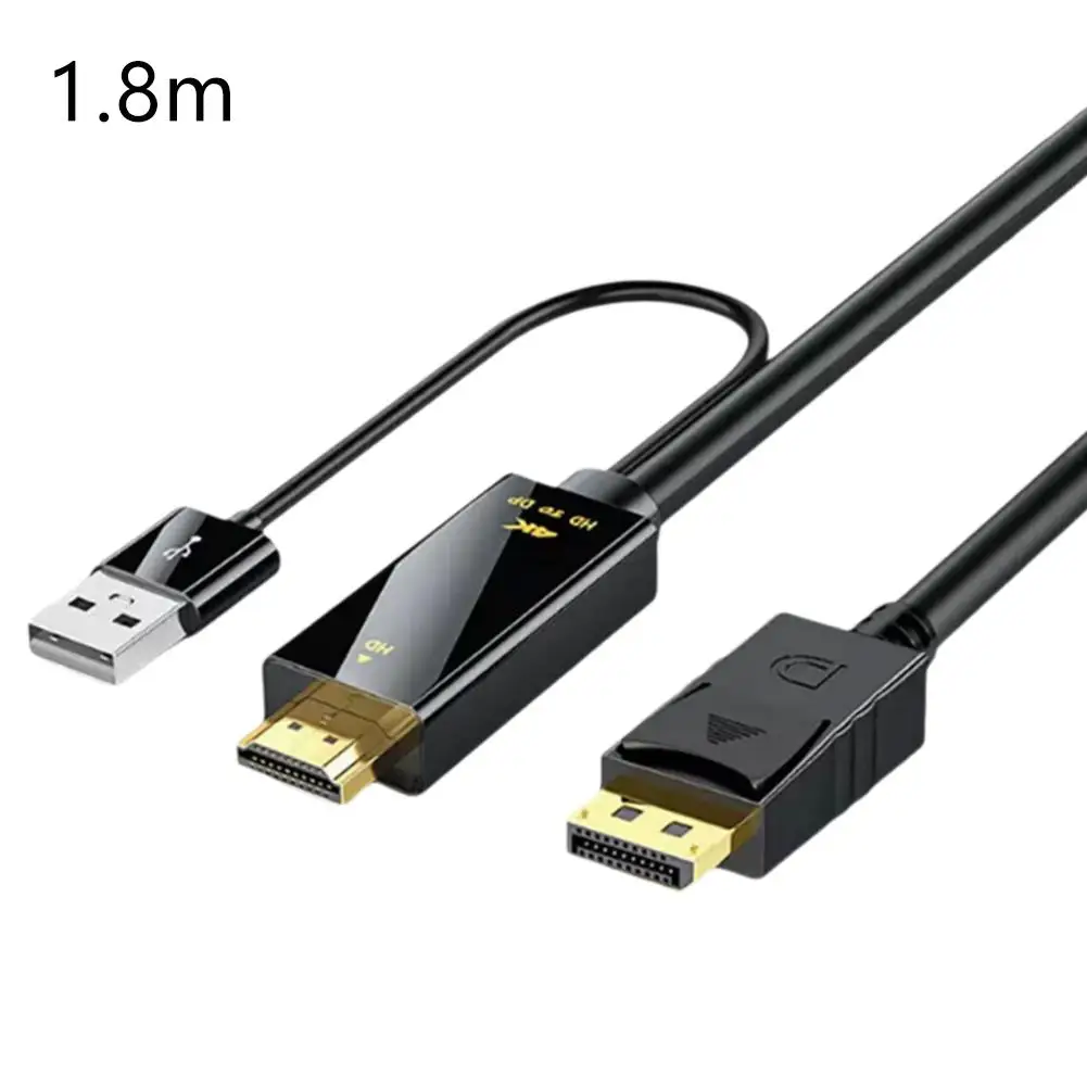 19/180cm HDMI-compatible To DisplayPort Cable Display Adapter Supports 4K@60Hz For Computer, For PS4 Monitor Connector V8W6