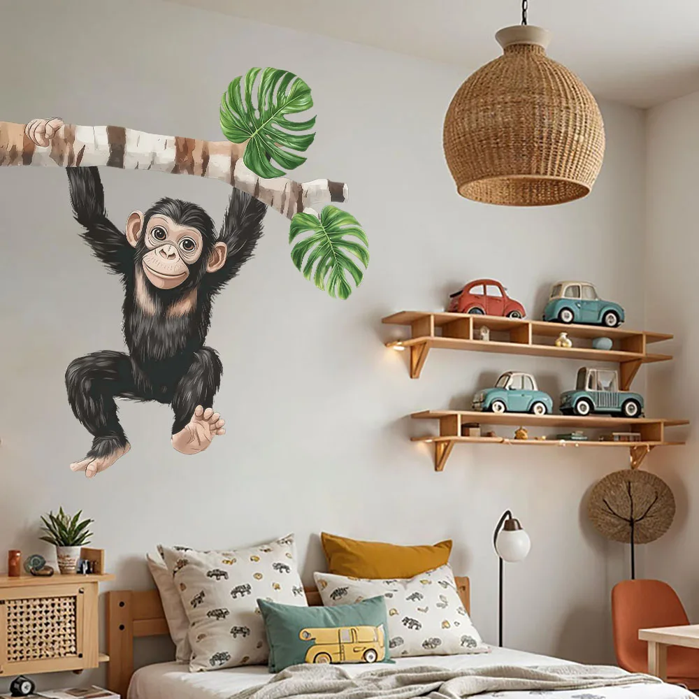 Laughing Monkey Tree Branch Wall Stickers Jungle Forest Animal Tree Branch Wall Decals for Living Room, Bedroom  Wall Decor
