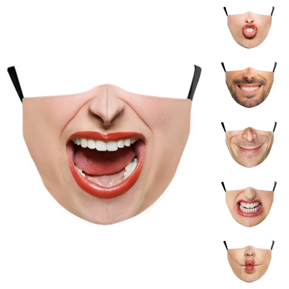 Breathable Fabric Funny Face Print Mask Reusable Skin Friendly Human Face Expression Mask Non Disposable Warm Face Cover