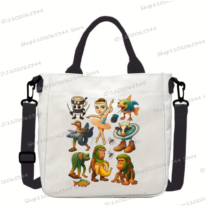 Italian Brainrot Harajuku Bombardino Crocodilo Messenger Bag Women Men Canvas Zipper Handbags Meme Animal Funny Shoulder Bags