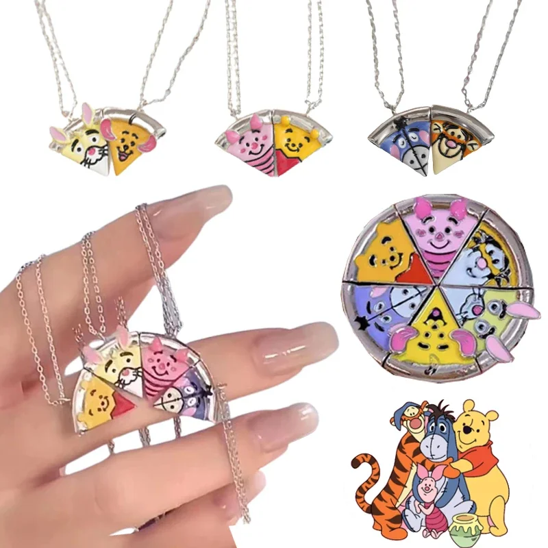 Disney Pendant Necklaces Piglet Tigger Pooh Bear Chain Pizza Necklace Cartoon Figure Choker Necklaces Kids Birthday Party Gifts