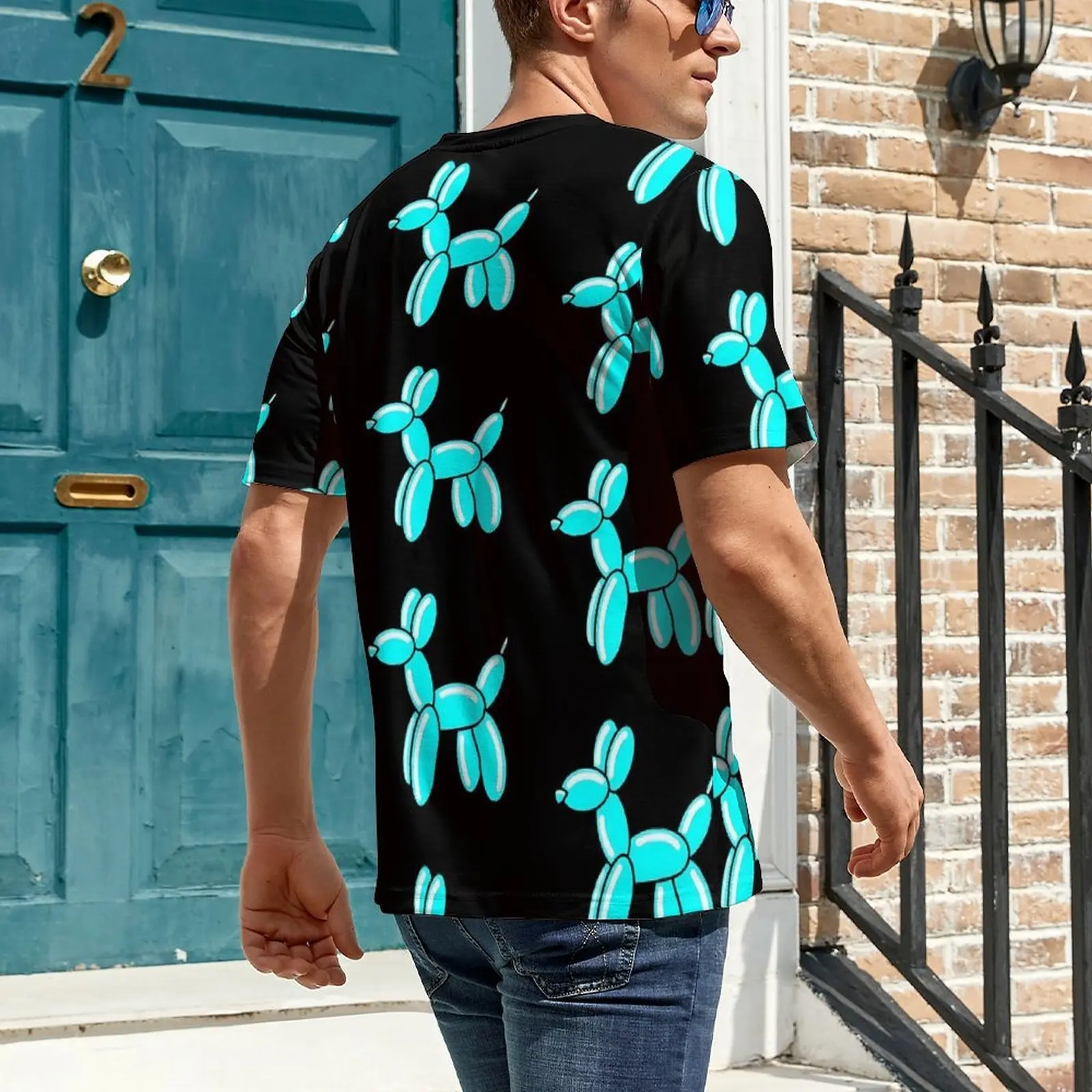 Men Blue Balloon T-Shirt Animal Print Harajuku T Shirts Short-Sleeve Pattern Tshirt Cheap Beach Classic Oversized Top Tees