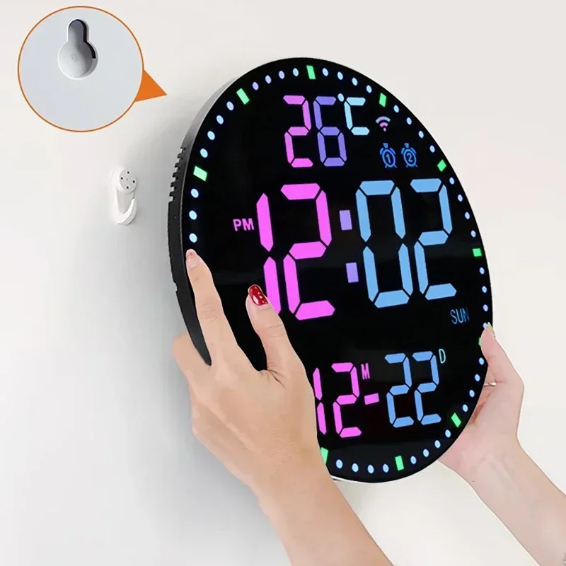 LED Digital Wall Clock RGB Perpetual Calendar Living Room Decoration Clock Wifi App Control Countdown Silent Snooze Alarm Clock