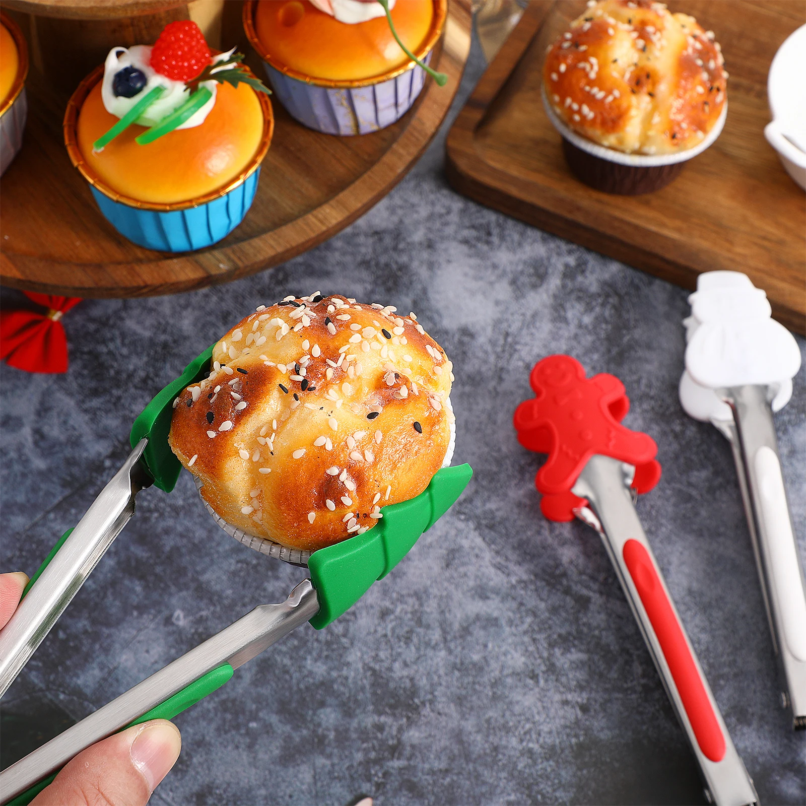 

3pcs Cooking Tongs Silicone Tips Anti-Scald Food Tongs Heat Resistant Non-Stick Kitchen Gadgets Stainless Steel Buffet Serving