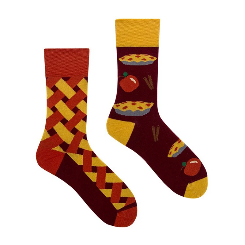 Chaussettes en coton unisexes pour hommes et femmes, style AB, café, vin, pâtes, barbecue, tarte aux pommes, dessin animé drôle, chaussettes longues, cadeaux à la mode