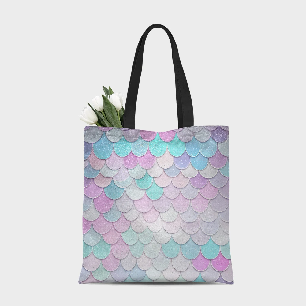 1Pc Rainbow Mermaid Scales Tote Bag Stylish Travel Companion With Reusable Portable Shopping Bag Casual Handbag