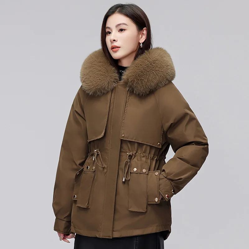 

Women's Winter Drawstring Plus Size Parka Thickened Fleece Fur Parka Women's Coat Detachable Fur Jacket Cotton-padded Jacket