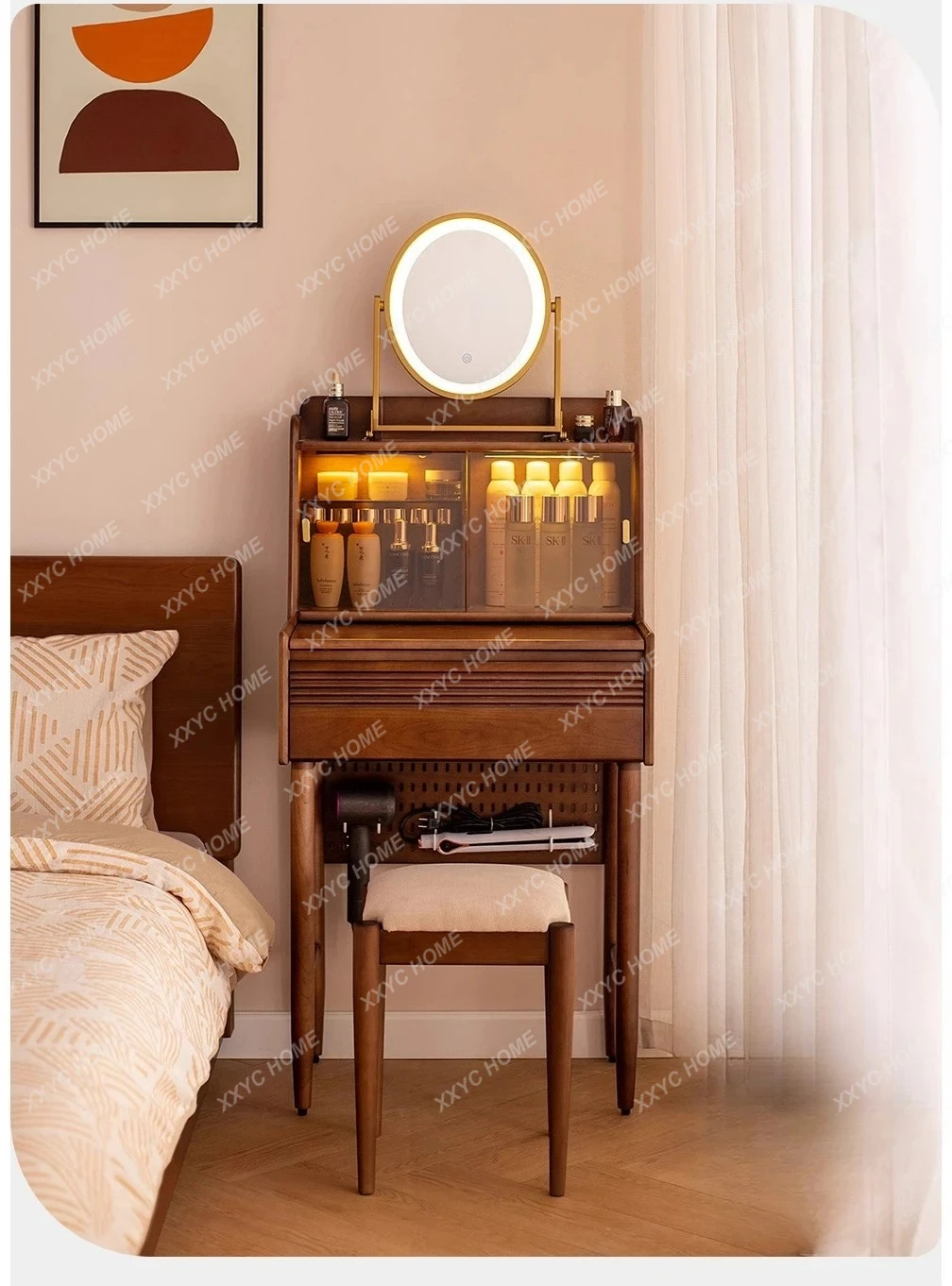TTMedieval dresser bedroom small apartment makeup table solid wood walnut color master bedroom modern simplicity