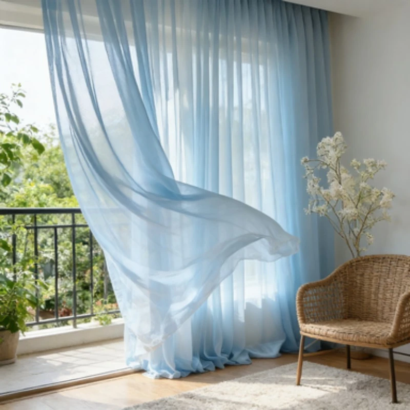 1PC Elegant Light Blue Semi-Transparent Curtain, Wrinkle-Free Breathable Window Decor, Ideal for Weddings Parties Photo Backgrou