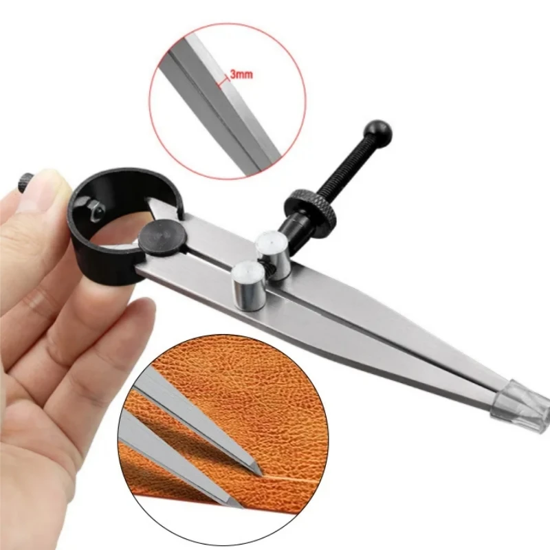 Adjustable Lockable Steel Divider Wing Leather Compass Spacing Gauge Drawing Wire Edge Holder Cattle Leather Tools S/M/L Model