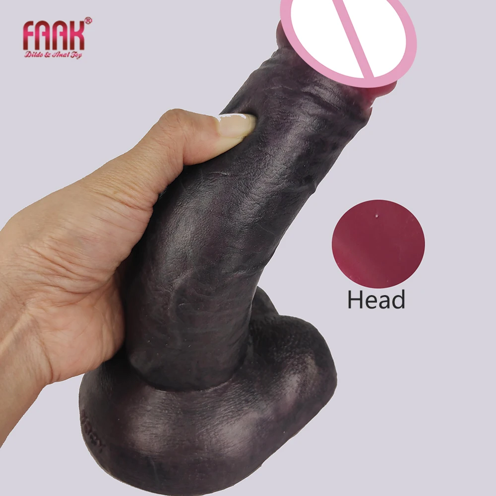 FAAK Soft Silicone Realistic Black Dildo Artifical Penis With Suction Cup Skin Touch Butt Plug Female Masturbator Sex Toys