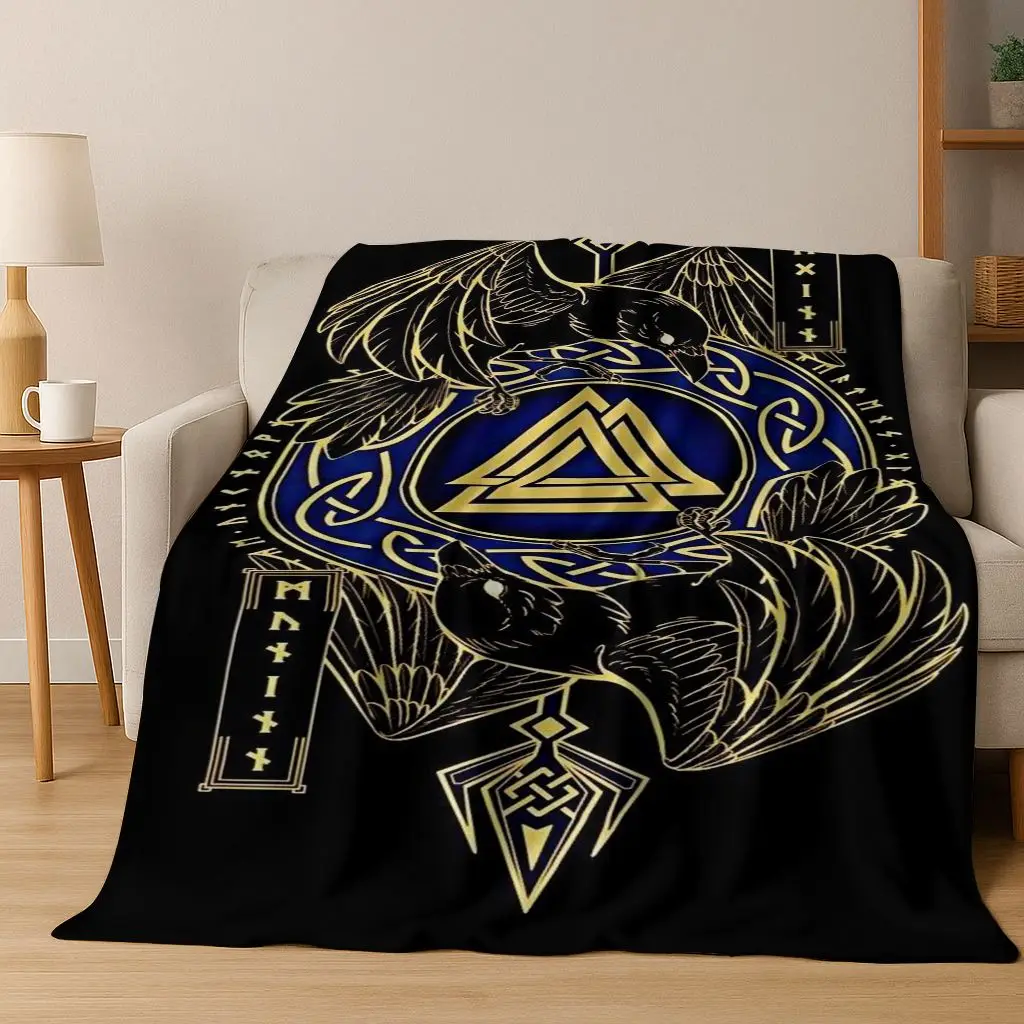 الشمال فايكنغ المحارب رمز فالهالا فالكنوت رون الفانيلا بطانية ، دافئ لينة رمي بطانية للمنزل غرفة نوم غطاء أريكة تتحول لسرير هدية #2