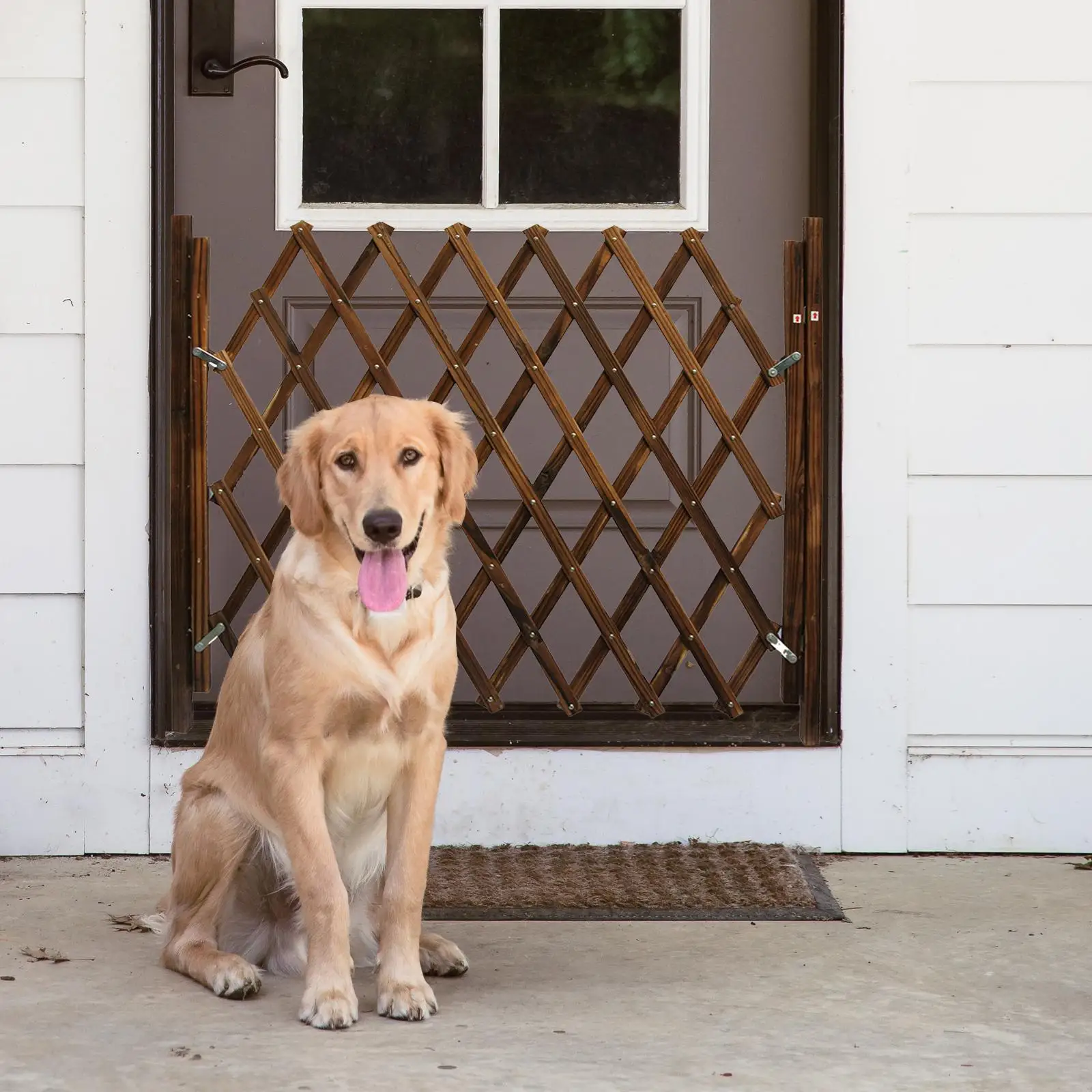 Wooden Expandable Accordion Dog Gate Sliding Door Baby Isolation Fence Retractable Gate Safety Protection for House Stairs Patio