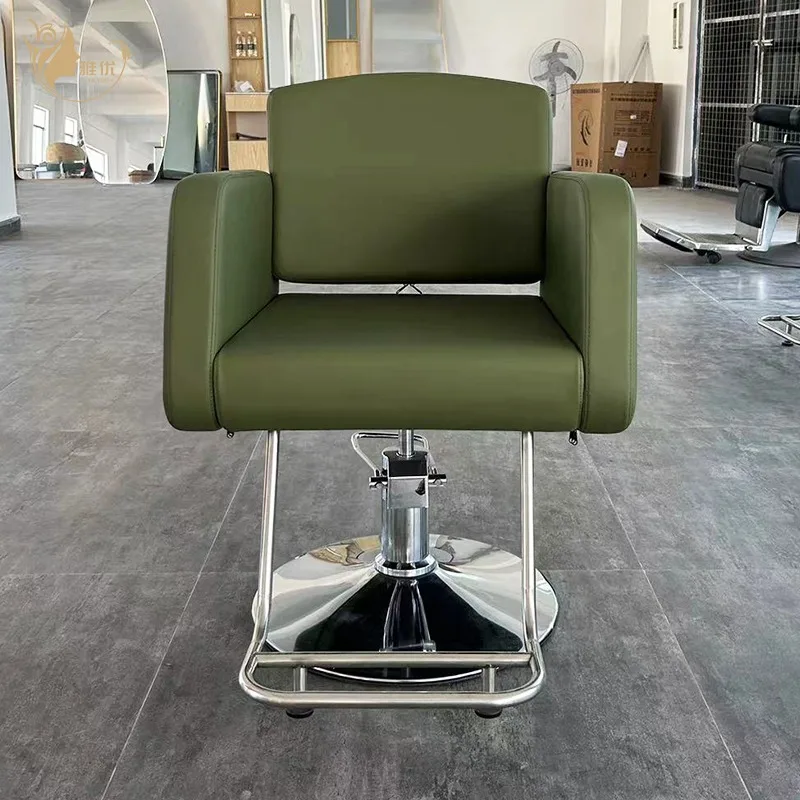 Professional Green Barber Chair with Chrome Base and Synthetic Leather Upholstery