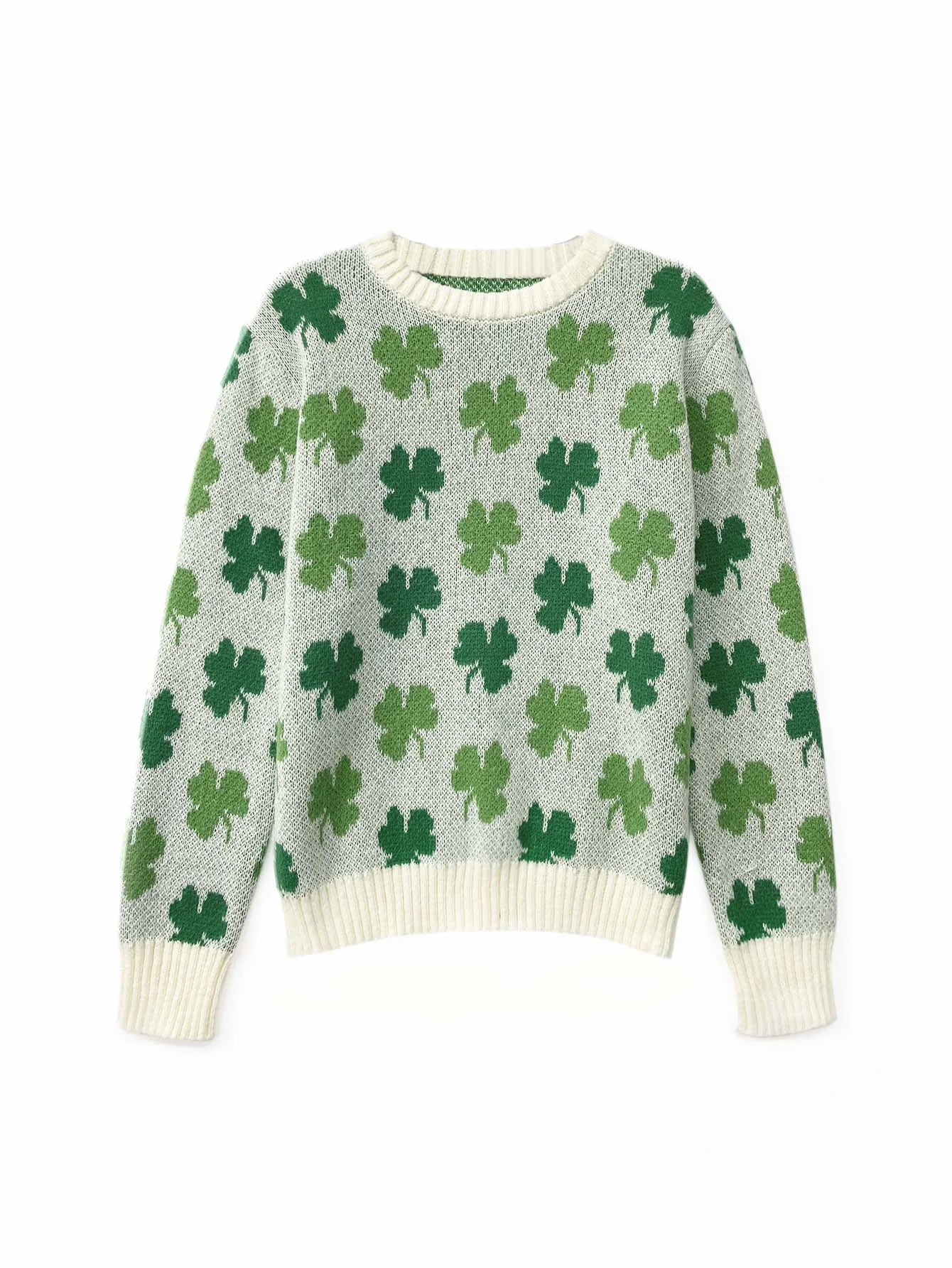 Autumn and winter Europe and the United States casual color contrast knit clover loose long-sleeved sweater for women