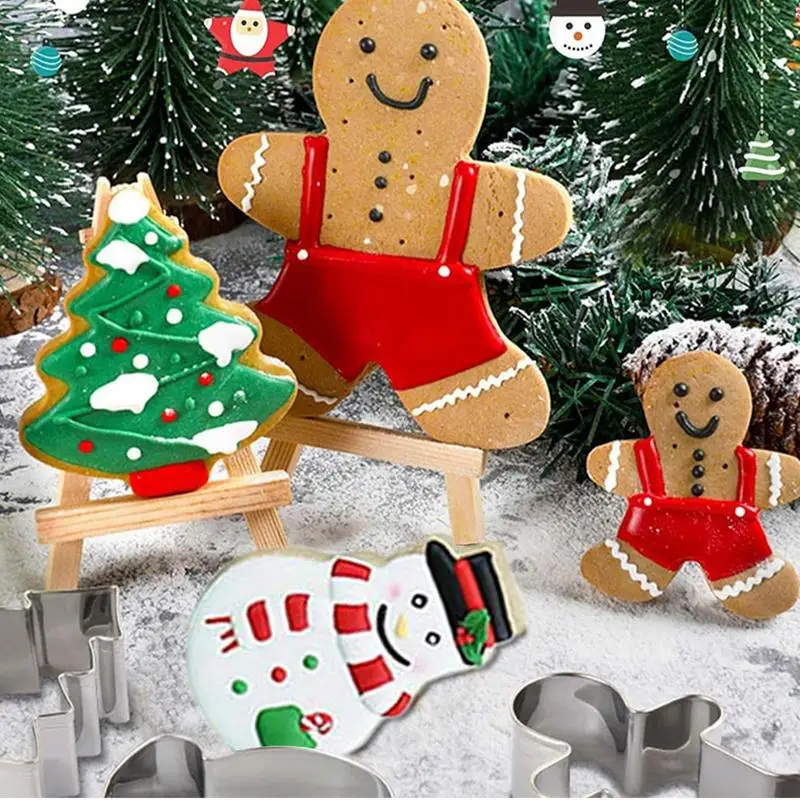 Christmas Cookie Mould Stainless Steel Cookie Stamp Press 6 Pieces Cookie Cutters Kit Christmas Cookie Cutters Embossing Cookie