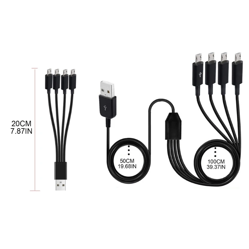 4 in 1 Micro USB Charging Cable Multi Charger Cable for Multiple Devices Charge 4 Tablets or Phones Simultaneously