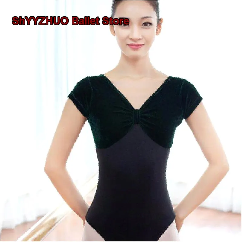 Women's Adult Ballet Leotard Spaghetti Strap Mesh Patchwork Practice Leotard Short Sleeves Body Suit Basic Training