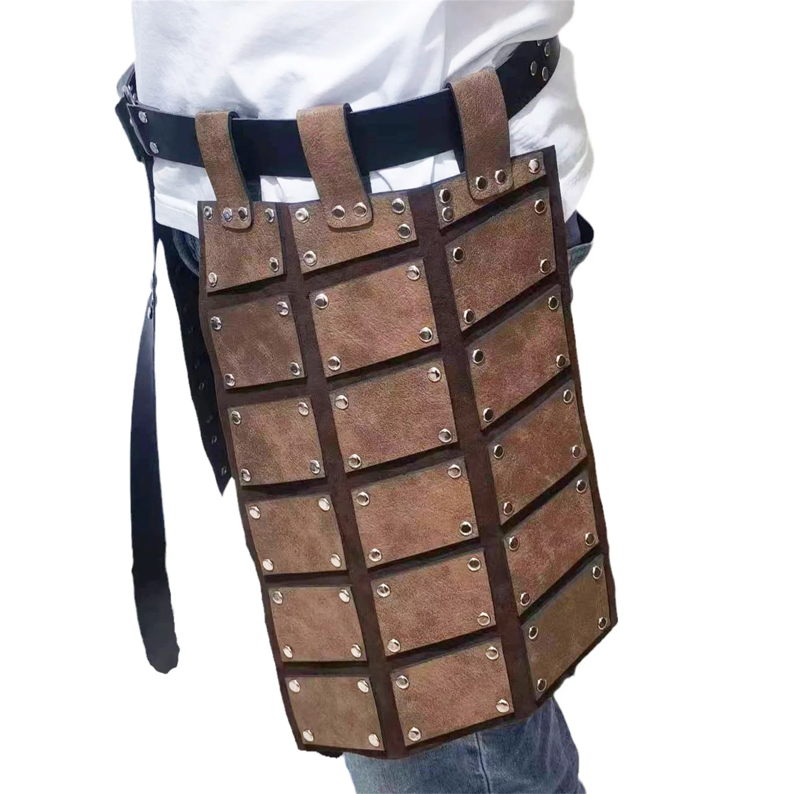 Męska Średniowieczna Sztuczna Skórzana Zbroja na Udo Retro Dwustronna Zbroja na Pas z Paskiem Strażnik & Rycerz Spódnicowa Zbroja na LARP