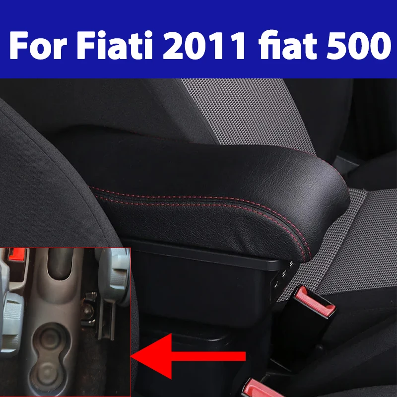 Reposabrazos para FIAT 500 2011, caja de almacenamiento modificada para la consola central del coche FIAT, con USB, doble capa