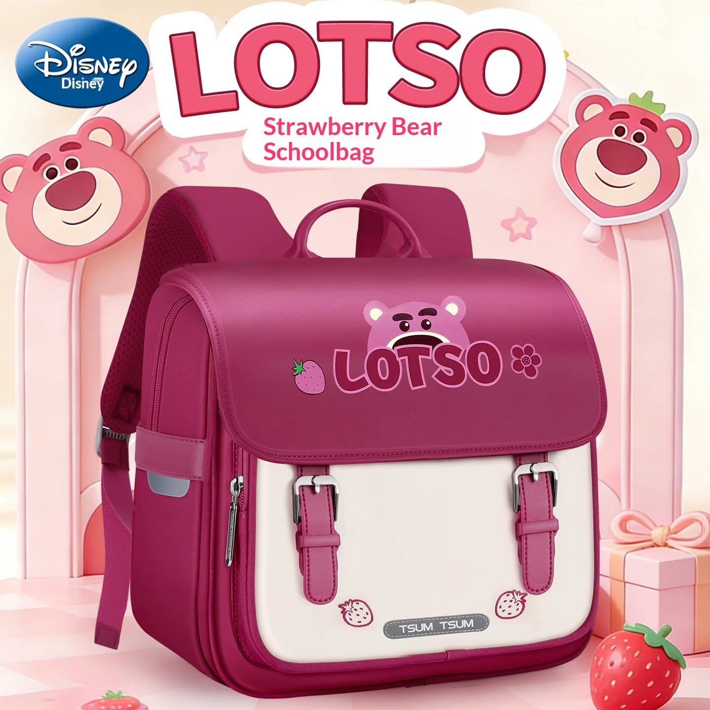 

Disney Lotso Bear School Backpack Spine Protective Pressure Reducing Breathable For Girls Primary School Birthday Gift