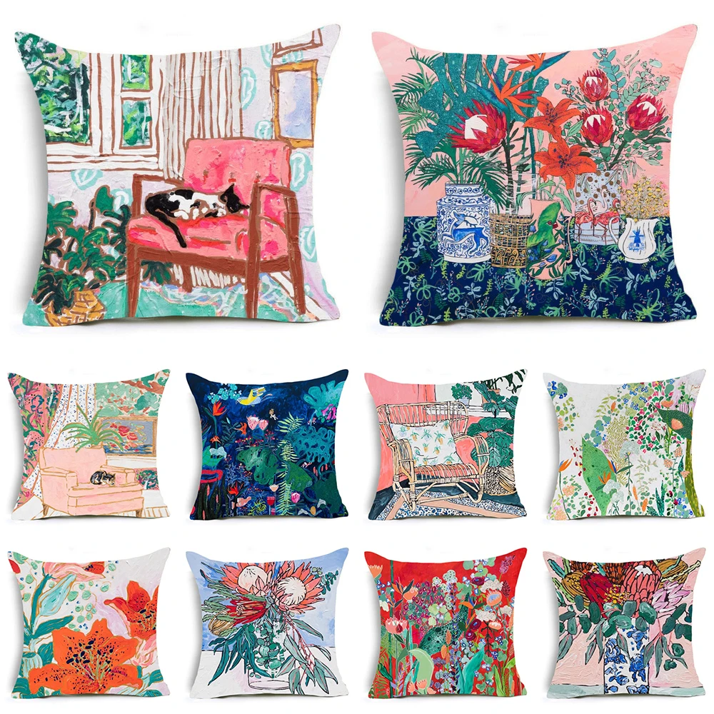 Nordic art bouquet printed pattern cushion cover for home living room sofa bedroom decoration throw pillow pillowcase