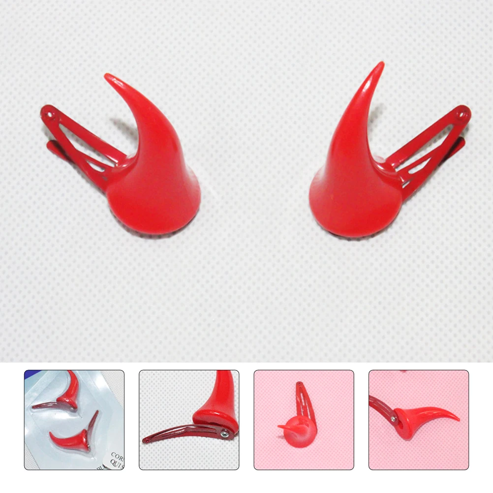 

Horn Hairpin Horns Decorations Red Costume Ox Halloween Supplies Hairpins Clips for